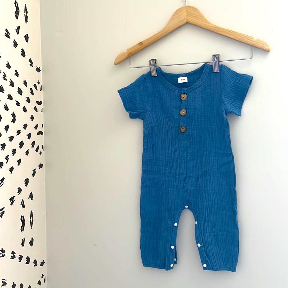 NWOT Blue Cotton Romper 6-9 Months